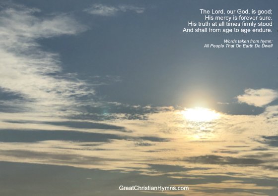 Christian Hymns - Image of cloudy sky. Words taken from All People That On Earth Do Dwell by William Kethe, late 16th century.